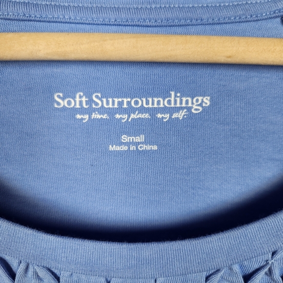 Soft Surroundings Blue Sylvie Smocked 3/4 Sleeve Knee Length Dress Sz S - Picture 6 of 8